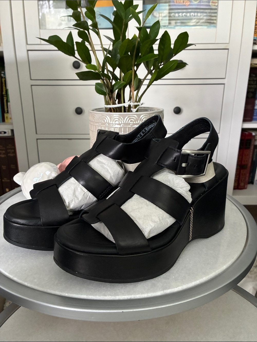 Clarks Signature Manon Cove Wedge Sandal Black Leather